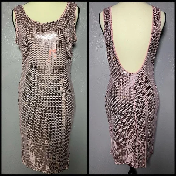 Vintage Glenrob Pink Sequin Bodycon Open Back Mini Dress - Picture 2 of 7